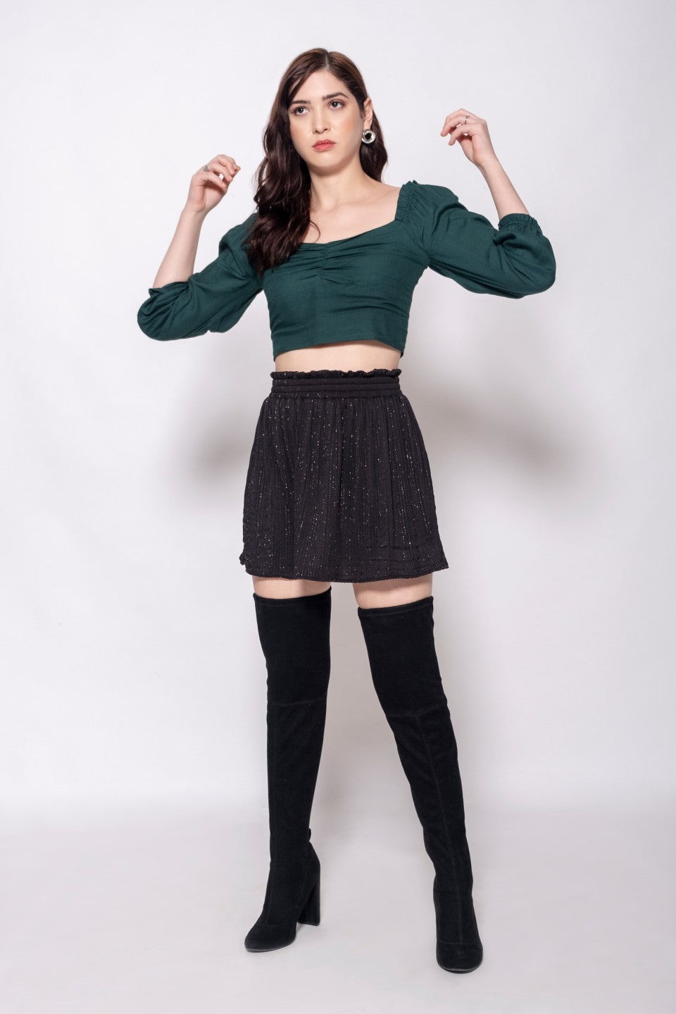 Green Viscose Solid Crop Top
